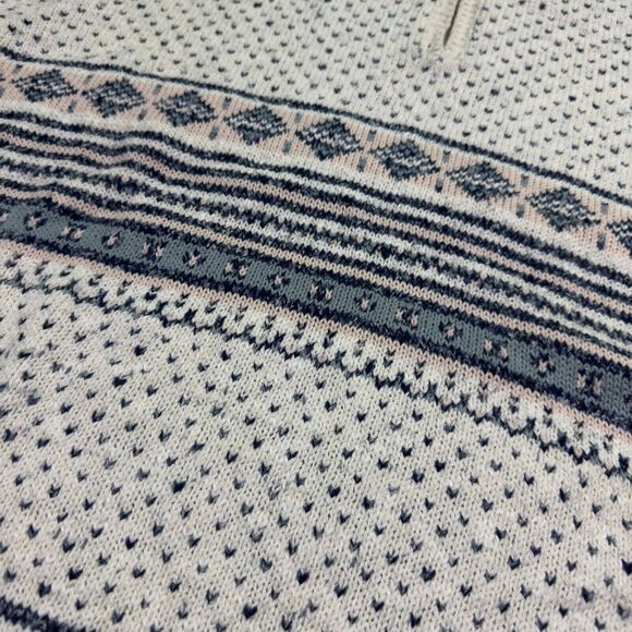 Lizwear Sweater Women's Large Ivory Knit Crew Romantic Classics 1/4 Zip Thermal - Picture 5 of 11